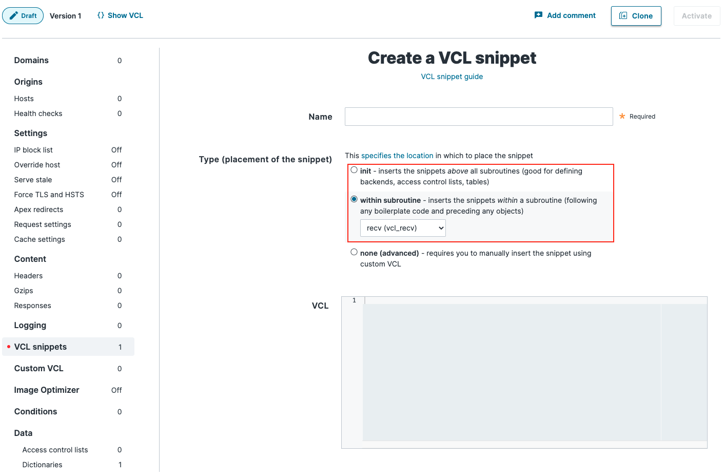 VCL Snippets Configuration 2